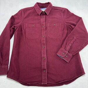 LL Bean Chamois Cloth Shirt Mens Small Red Long Sleeve Button Up Workwear Pocket